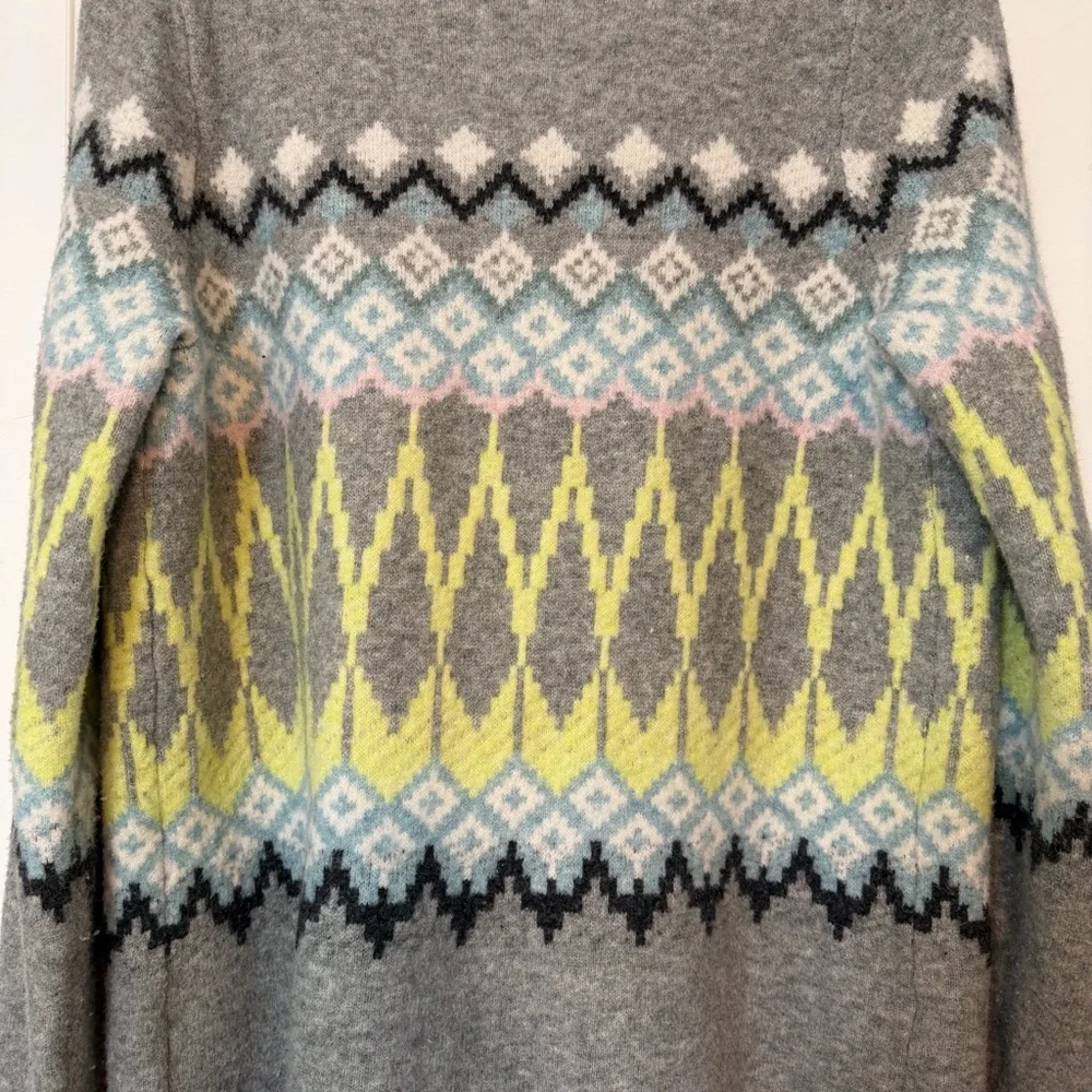 LOFT Gray and Yellow Fair Isle Patterned Shawl Style Open Front Cardigan Size M